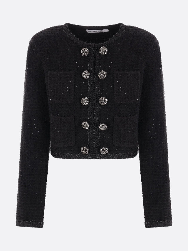 Textured Knit Cropped Jacket-SELF-PORTRAIT-JOHN JULIA