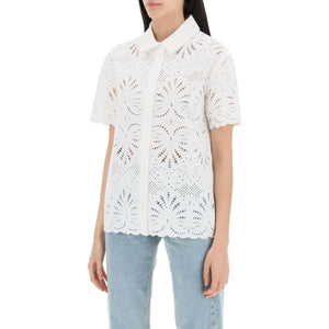 White Cotton Embroidery Button-Down Top SELF PORTRAIT JOHN JULIA.