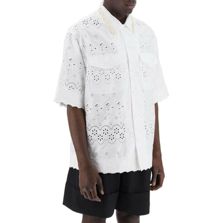 White Cotton Broderie Anglaise Short-Sleeve Shirt SIMONE ROCHA JOHN JULIA.