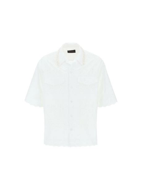 White Cotton Broderie Anglaise Short-Sleeve Shirt SIMONE ROCHA JOHN JULIA.