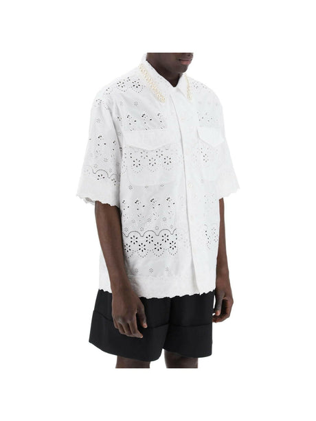 White Cotton Broderie Anglaise Short-Sleeve Shirt SIMONE ROCHA JOHN JULIA.