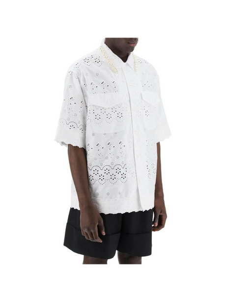 White Cotton Broderie Anglaise Short-Sleeve Shirt SIMONE ROCHA JOHN JULIA.