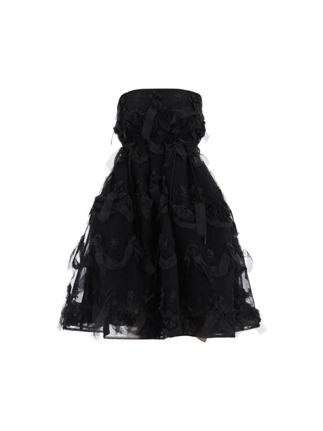 SIMONE ROCHA-Embroidered Tulle Strapless Dress-JOHN JULIA