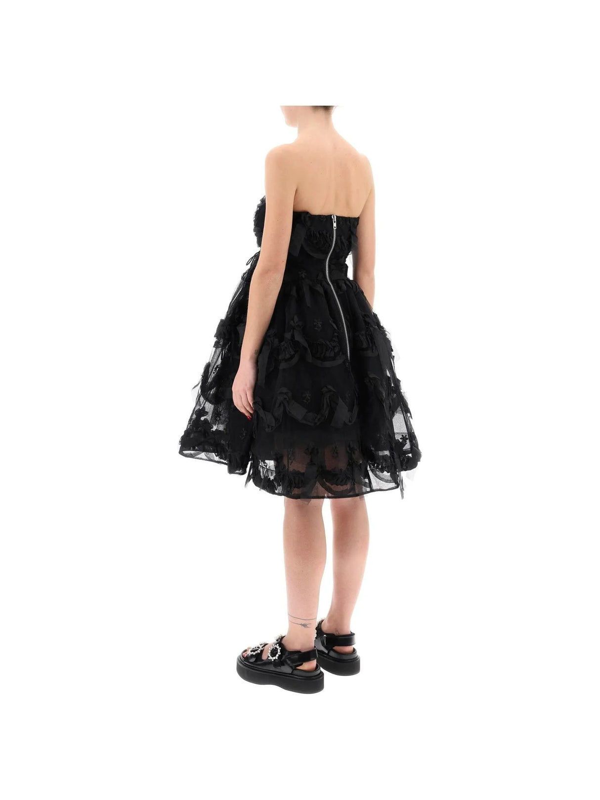 SIMONE ROCHA-Embroidered Tulle Strapless Dress-JOHN JULIA