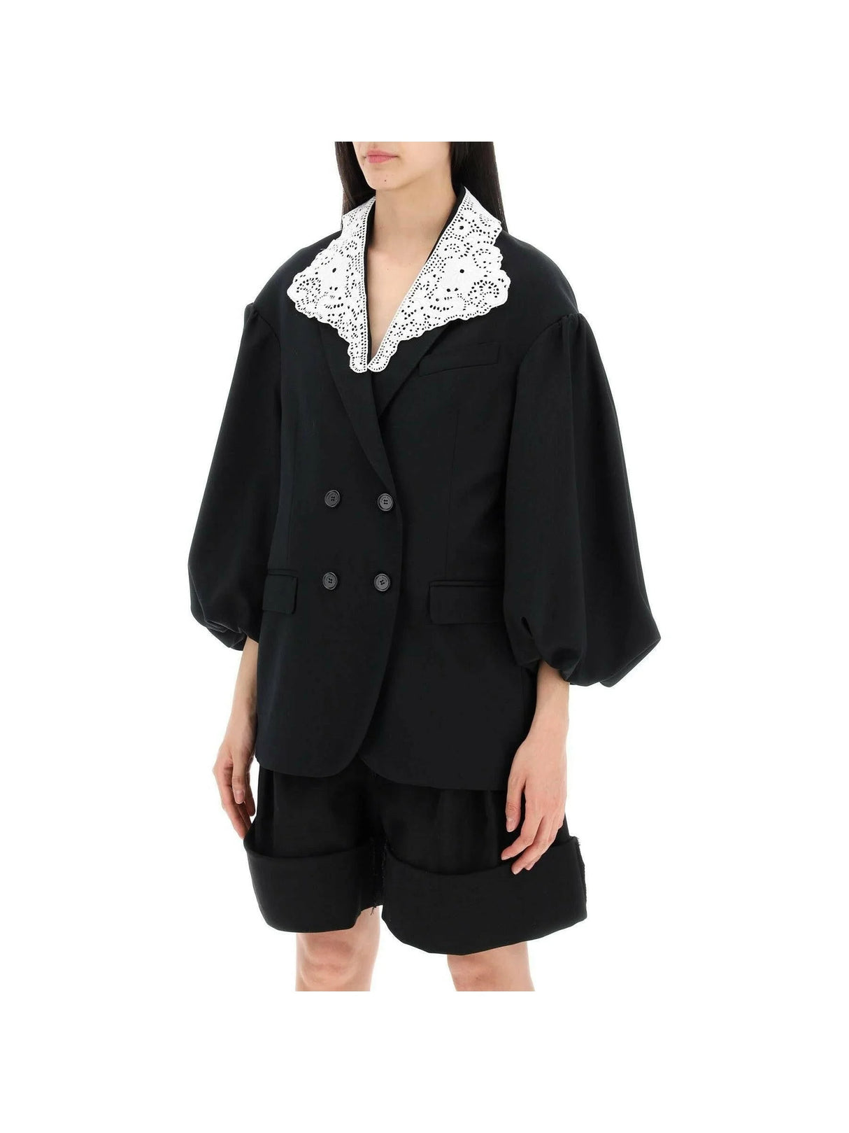 SIMONE ROCHA-Lace Collar Puff Sleeve Double-Breasted Jacket-JOHN JULIA