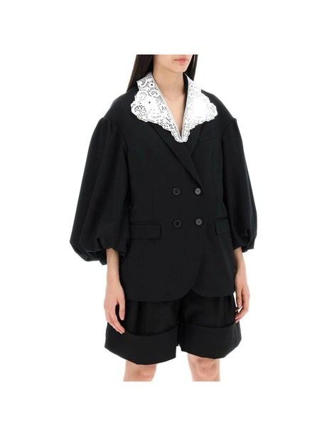 SIMONE ROCHA-Lace Collar Puff Sleeve Double-Breasted Jacket-JOHN JULIA