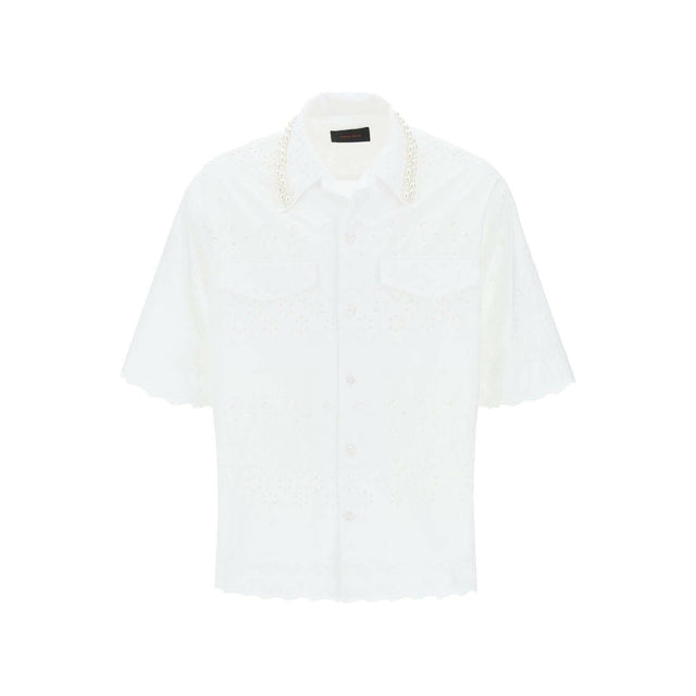 White Cotton Broderie Anglaise Short-Sleeve Shirt SIMONE ROCHA JOHN JULIA.