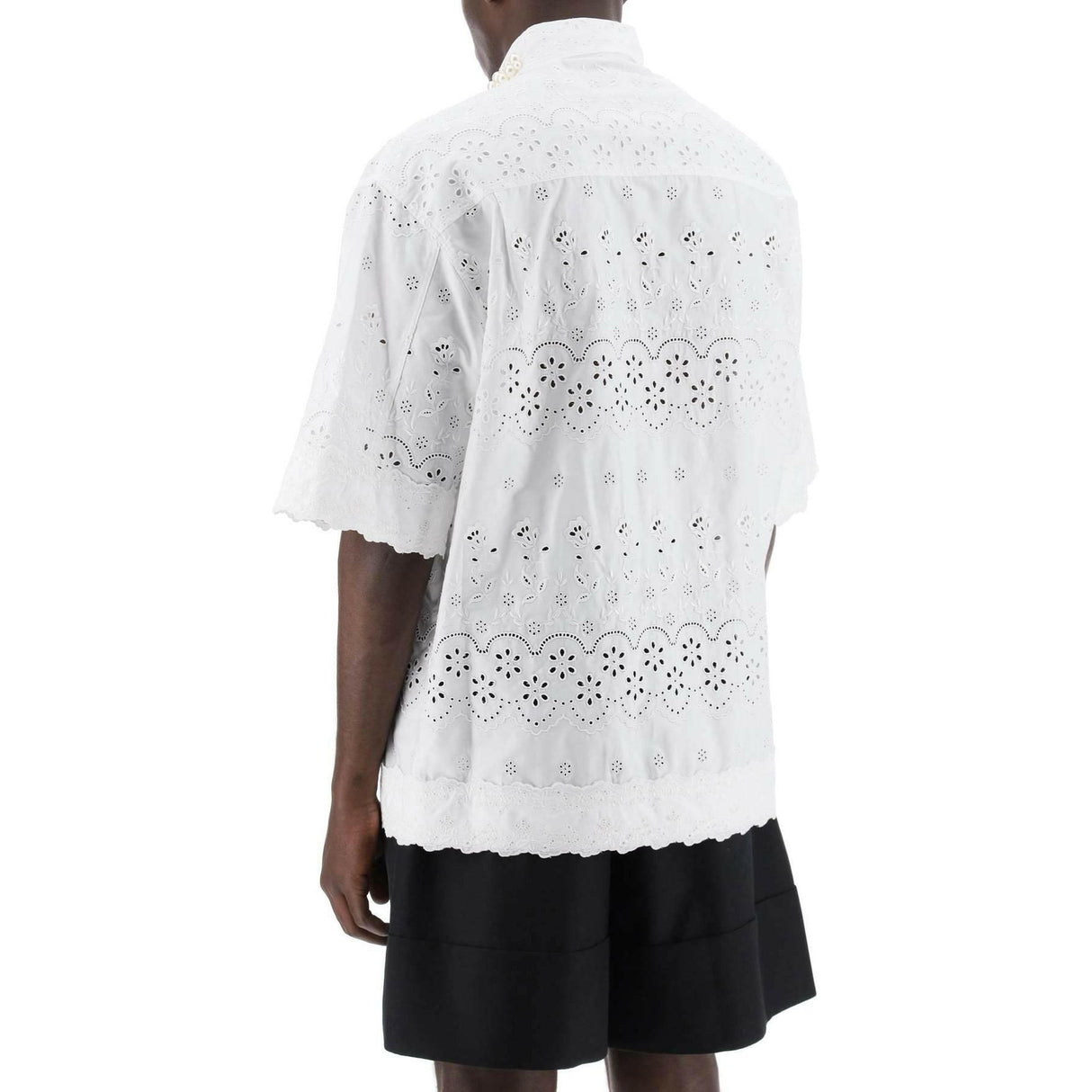 White Cotton Broderie Anglaise Short-Sleeve Shirt SIMONE ROCHA JOHN JULIA.