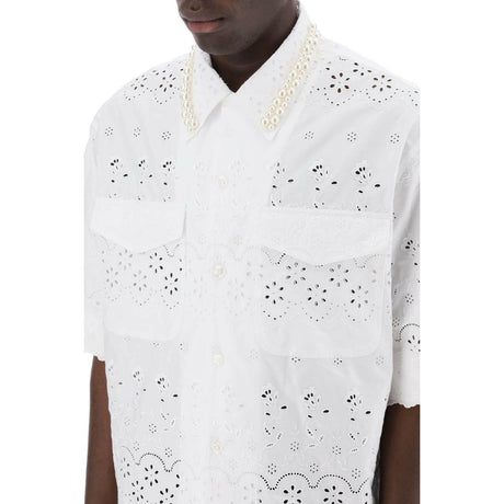 White Cotton Broderie Anglaise Short-Sleeve Shirt SIMONE ROCHA JOHN JULIA.