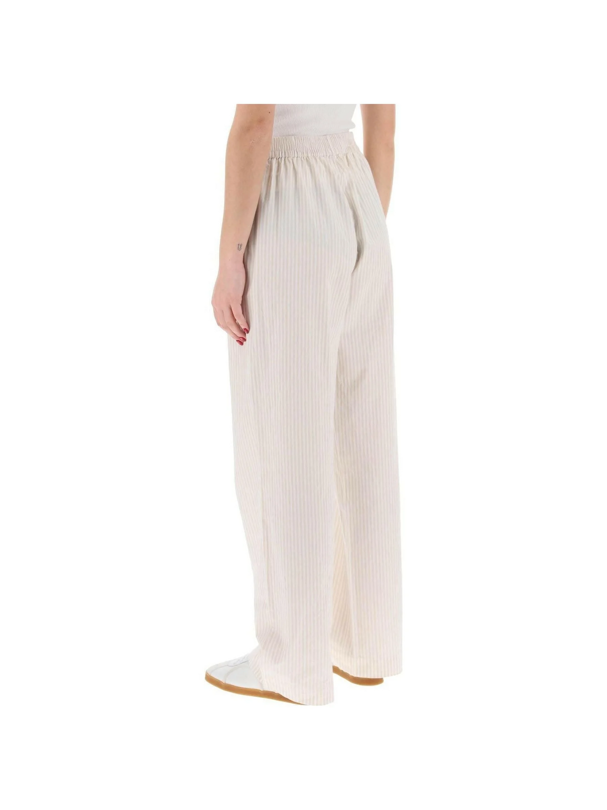 Beige and White Striped Organic Cotton Claudia Pants SKALL STUDIO JOHN JULIA.