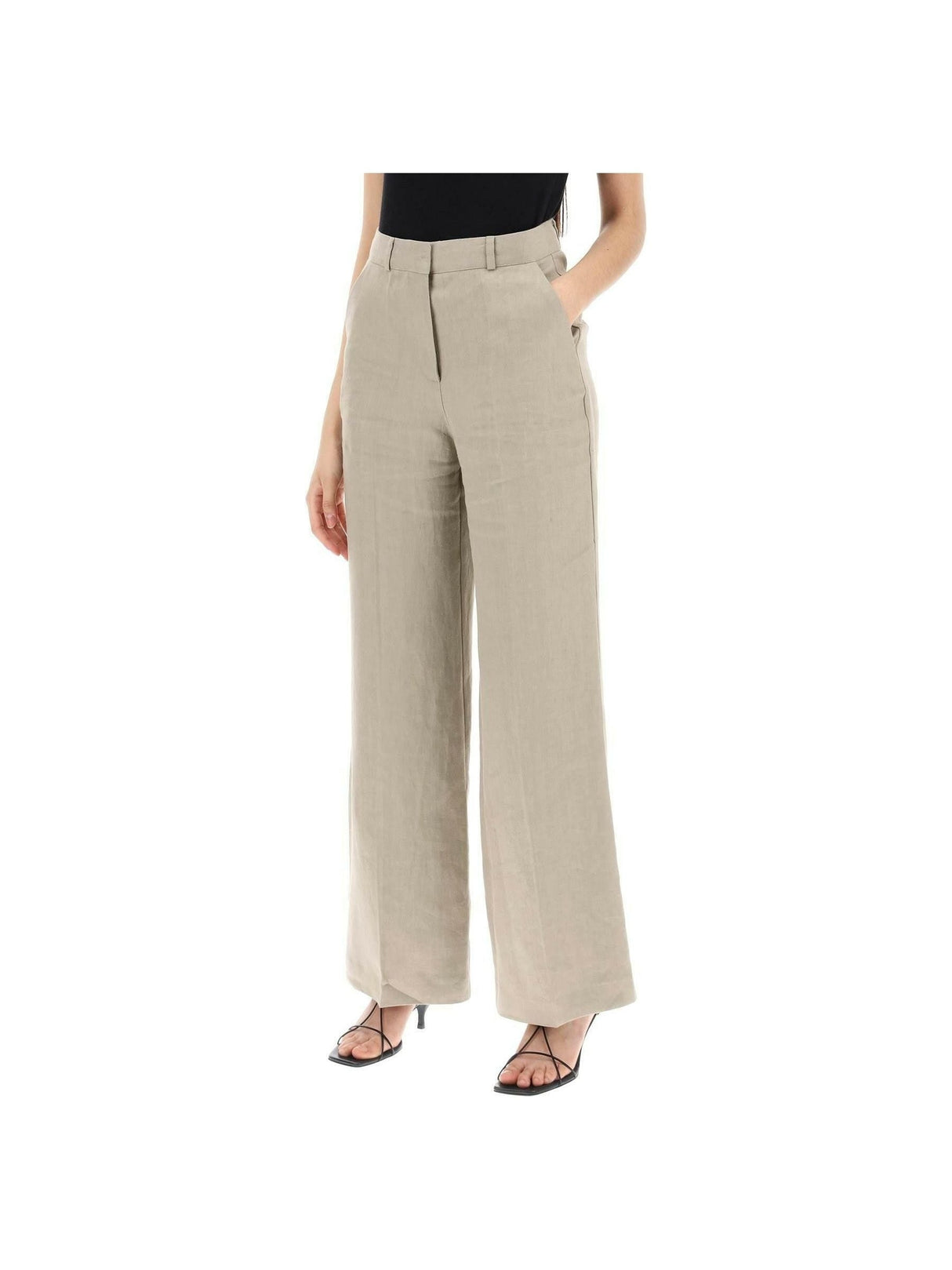 Twig Grey Linen Twill Wide Leg Pants SKALL STUDIO JOHN JULIA.