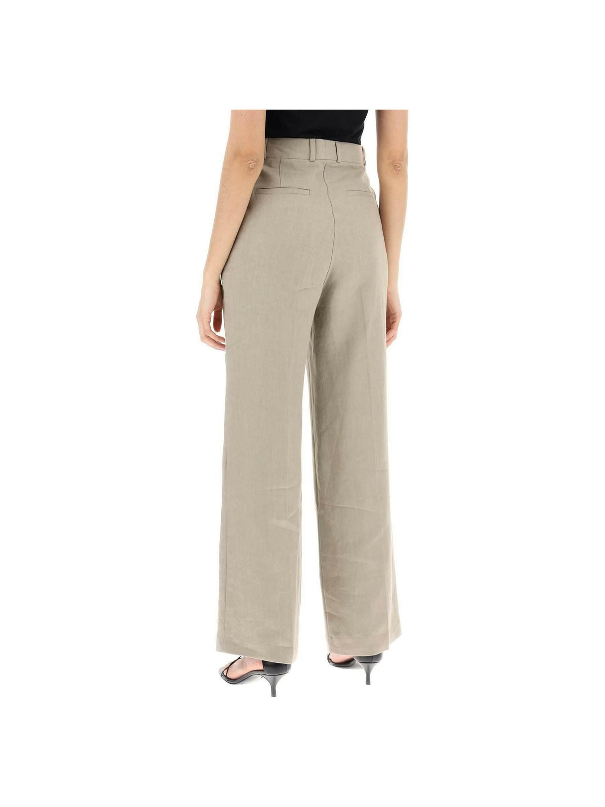 Twig Grey Linen Twill Wide Leg Pants SKALL STUDIO JOHN JULIA.