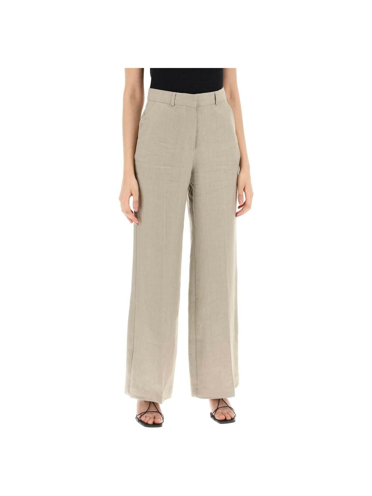 Twig Grey Linen Twill Wide Leg Pants SKALL STUDIO JOHN JULIA.