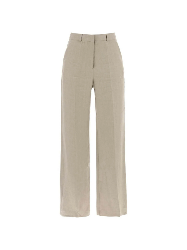 Twig Grey Linen Twill Wide Leg Pants SKALL STUDIO JOHN JULIA.