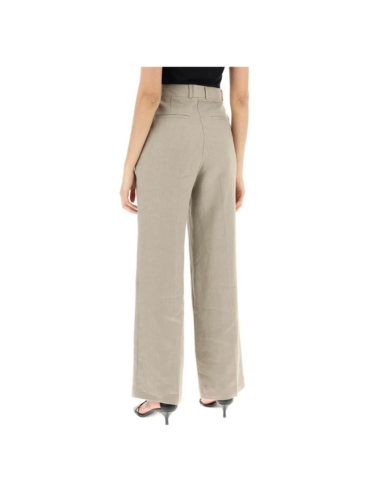 Twig Grey Linen Twill Wide Leg Pants SKALL STUDIO JOHN JULIA.