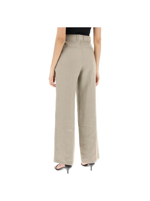 Twig Grey Linen Twill Wide Leg Pants SKALL STUDIO JOHN JULIA.