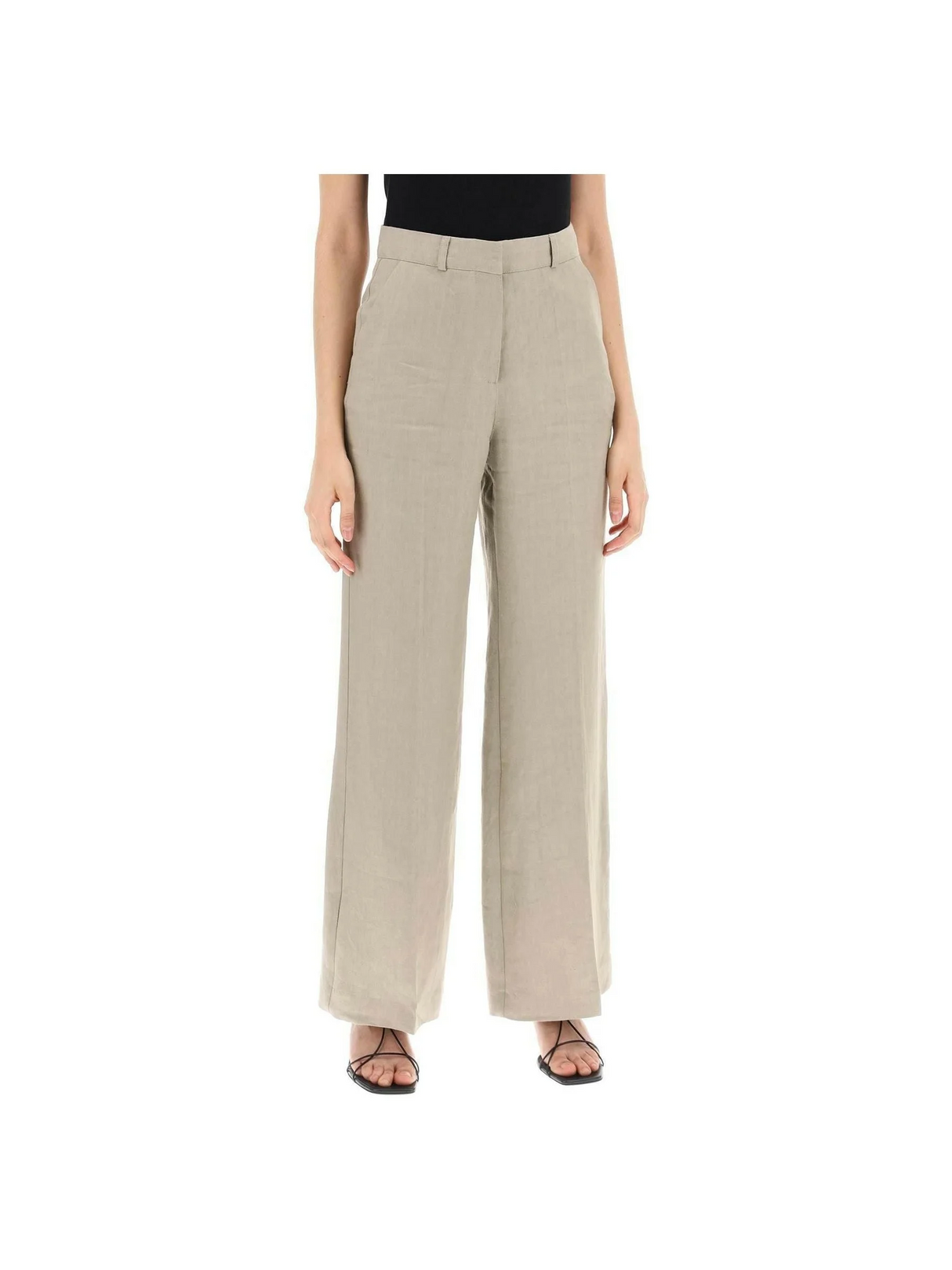 Twig Grey Linen Twill Wide Leg Pants SKALL STUDIO JOHN JULIA.