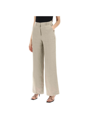 Twig Grey Linen Twill Wide Leg Pants SKALL STUDIO JOHN JULIA.