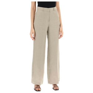 Twig Grey Linen Twill Wide Leg Pants SKALL STUDIO JOHN JULIA.