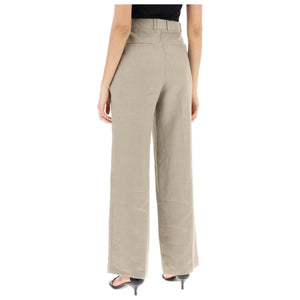 Twig Grey Linen Twill Wide Leg Pants SKALL STUDIO JOHN JULIA.