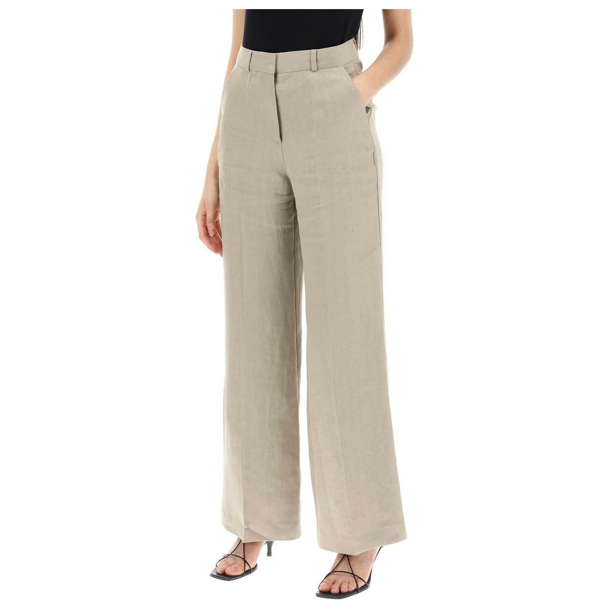 Twig Grey Linen Twill Wide Leg Pants SKALL STUDIO JOHN JULIA.