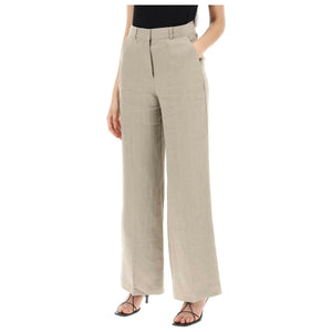 Twig Grey Linen Twill Wide Leg Pants SKALL STUDIO JOHN JULIA.