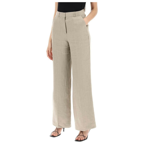 Twig Grey Linen Twill Wide Leg Pants SKALL STUDIO JOHN JULIA.