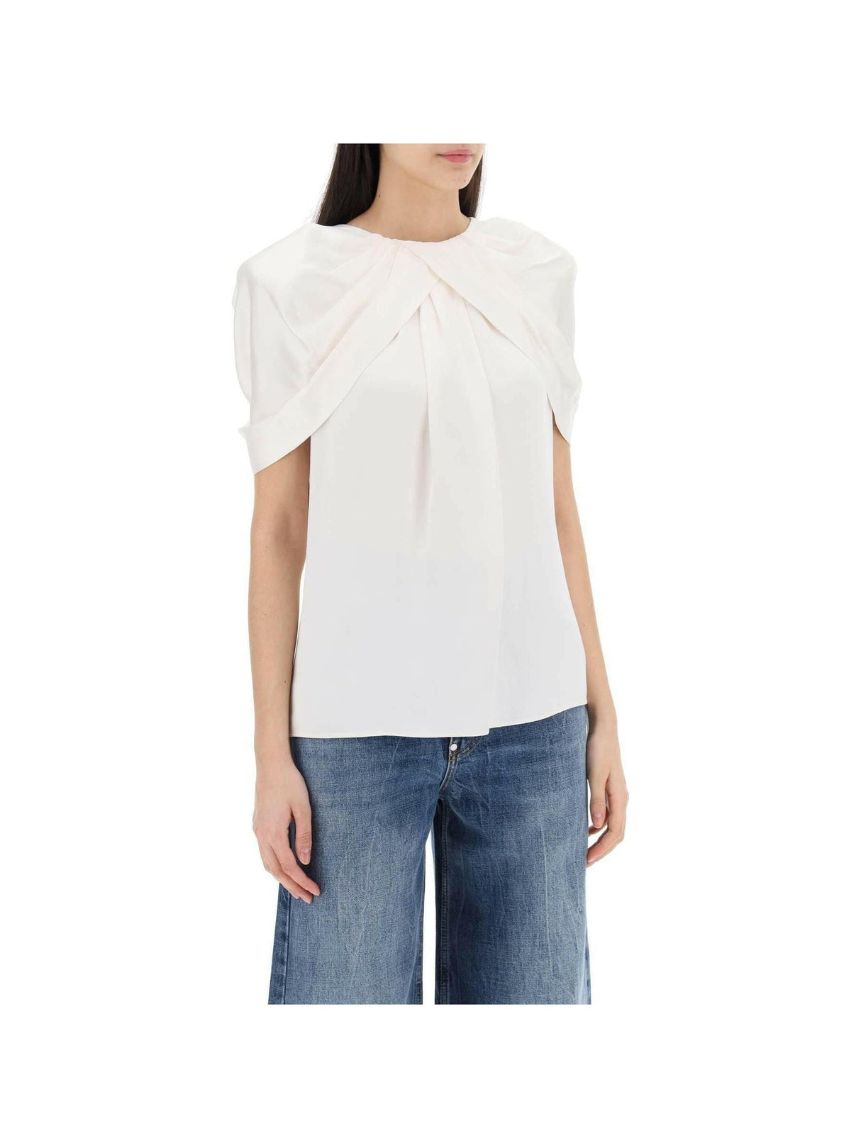 STELLA MCCARTNEY-Cream Satin Blouse-JOHN JULIA