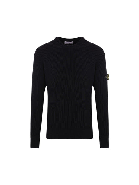 Logo Badge Ribbed Wool Sweater-STONE ISLAND-JOHN JULIA