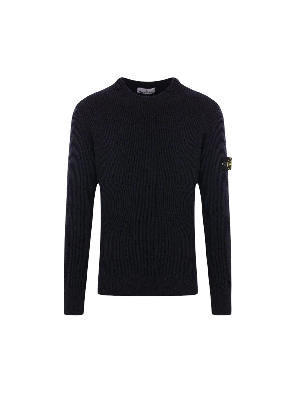 Logo Badge Ribbed Wool Sweater-STONE ISLAND-JOHN JULIA