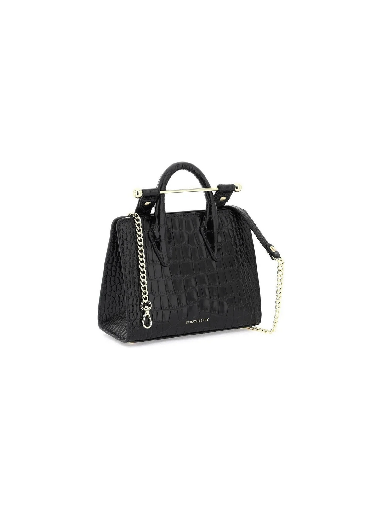 Black Nano Croc-Embossed Leather Tote Bag STRATHBERRY JOHN JULIA.