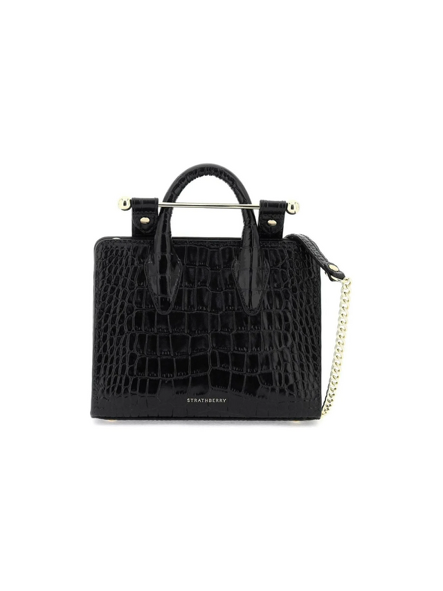 Black Nano Croc-Embossed Leather Tote Bag STRATHBERRY JOHN JULIA.