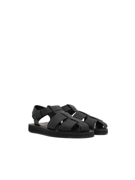 Fisherman Grainy Leather Flat Sandals-THE ROW-JOHN JULIA