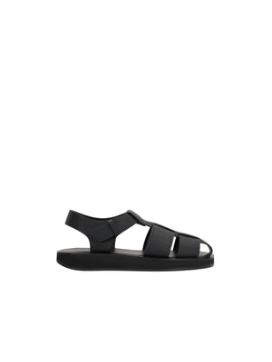 Fisherman Grainy Leather Flat Sandals-THE ROW-JOHN JULIA