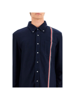 THOM BROWNE-"Button Down Overshirt In Knit With Tricolor -JOHN JULIA.