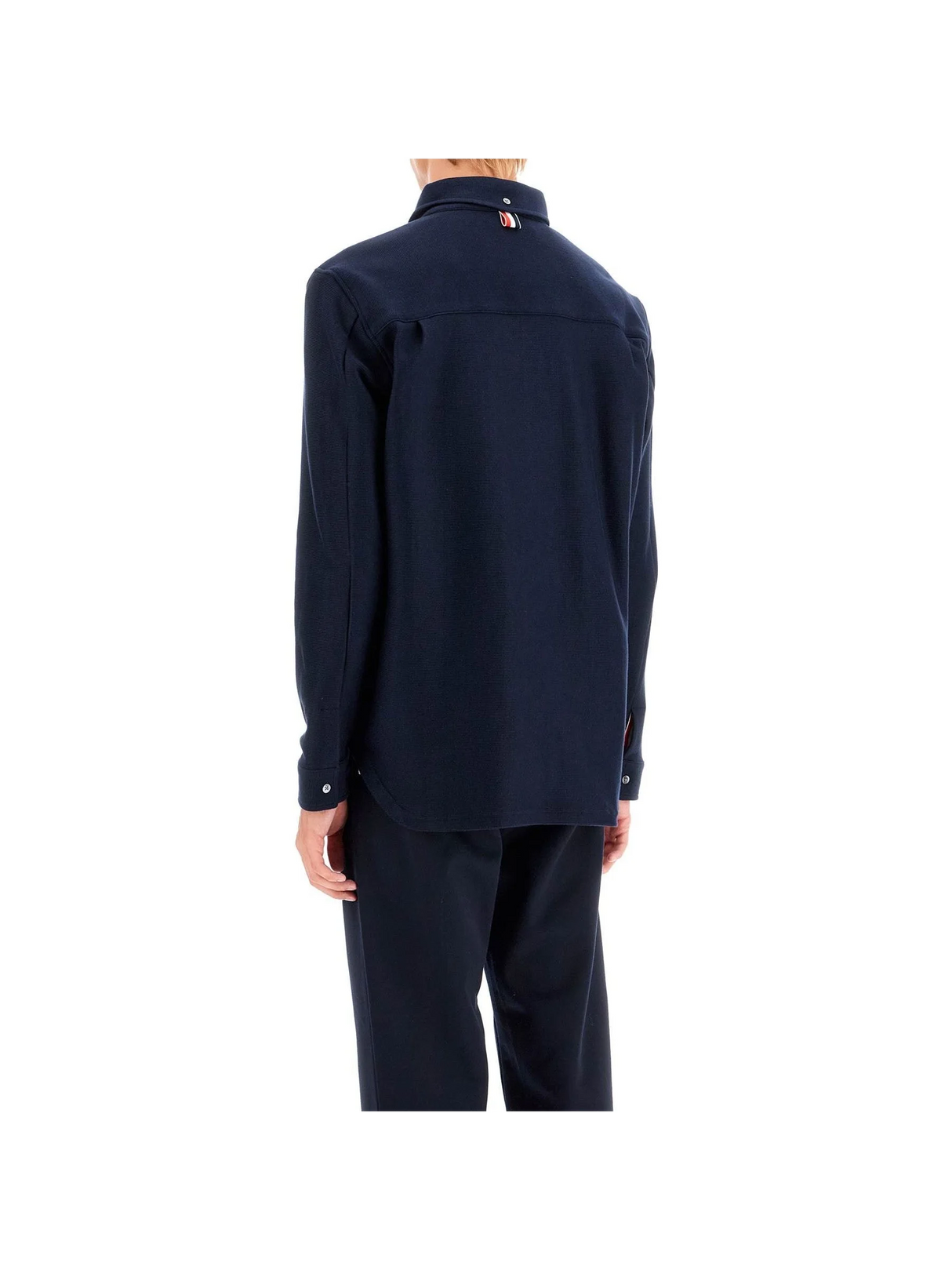 THOM BROWNE-"Button Down Overshirt In Knit With Tricolor -JOHN JULIA.