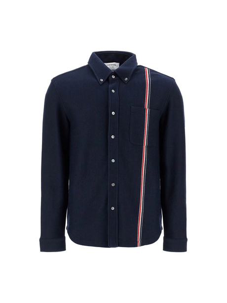 THOM BROWNE-"Button Down Overshirt In Knit With Tricolor -JOHN JULIA.