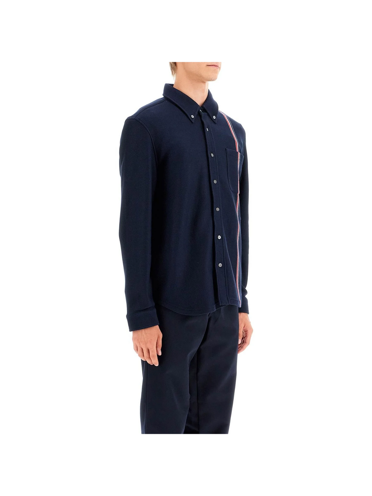 THOM BROWNE-"Button Down Overshirt In Knit With Tricolor -JOHN JULIA.