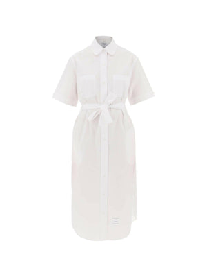 THOM BROWNE-Cotton Poplin Belted shirt Dress-JOHN JULIA