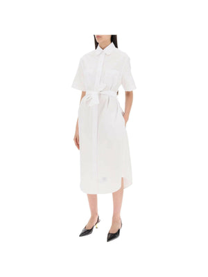 THOM BROWNE-Cotton Poplin Belted shirt Dress-JOHN JULIA