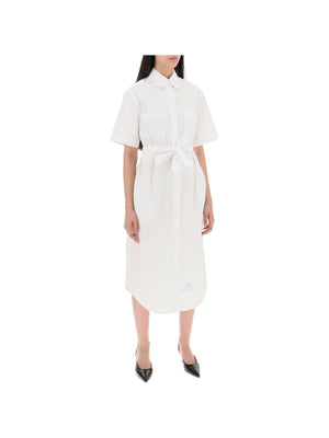 THOM BROWNE-Cotton Poplin Belted shirt Dress-JOHN JULIA