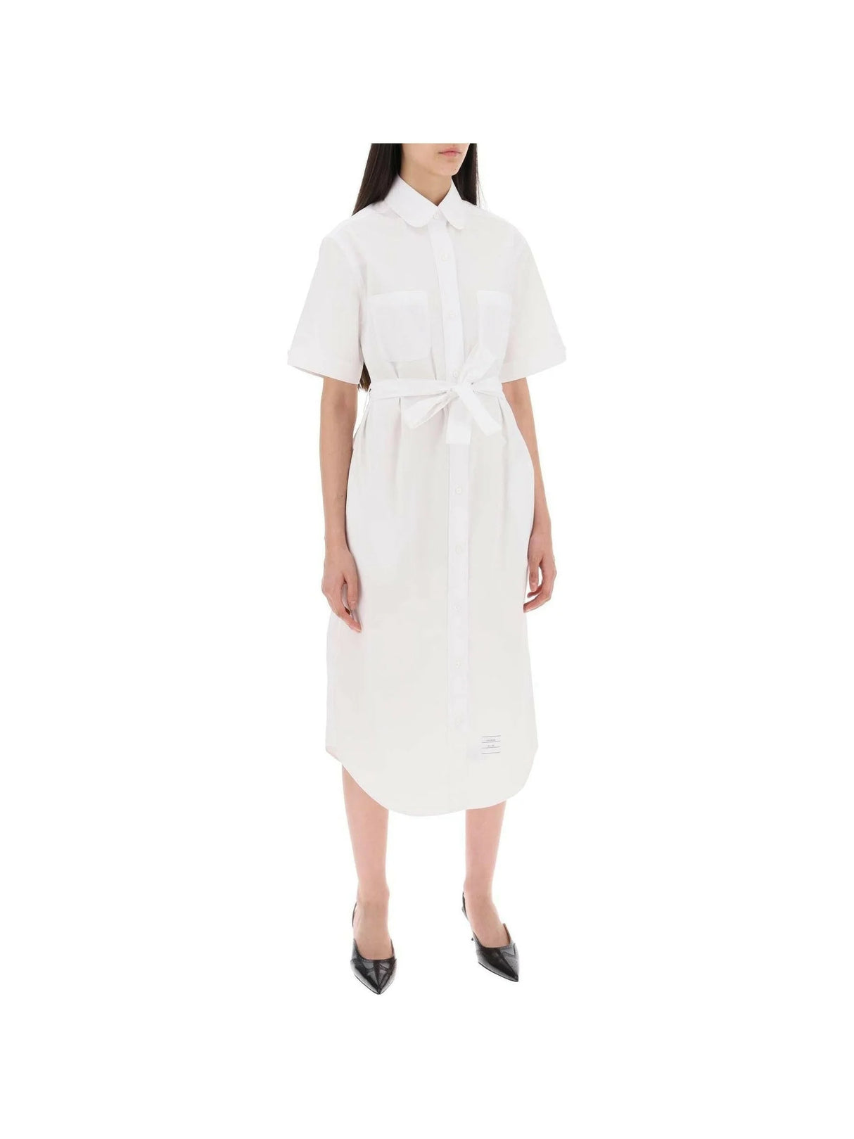 THOM BROWNE-Cotton Poplin Belted shirt Dress-JOHN JULIA