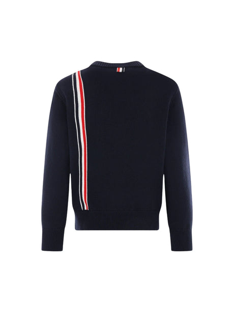 Cotton Tricolor Intarsia Sweater-THOM BROWNE-JOHN JULIA