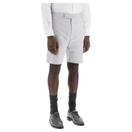 Grey Striped-Pattern Cotton Tailored Shorts THOM BROWNE JOHN JULIA.