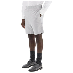 Grey Striped-Pattern Cotton Tailored Shorts THOM BROWNE JOHN JULIA.