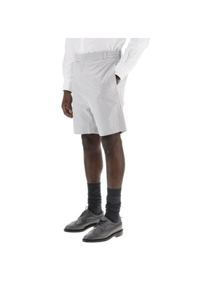 Grey Striped-Pattern Cotton Tailored Shorts THOM BROWNE JOHN JULIA.