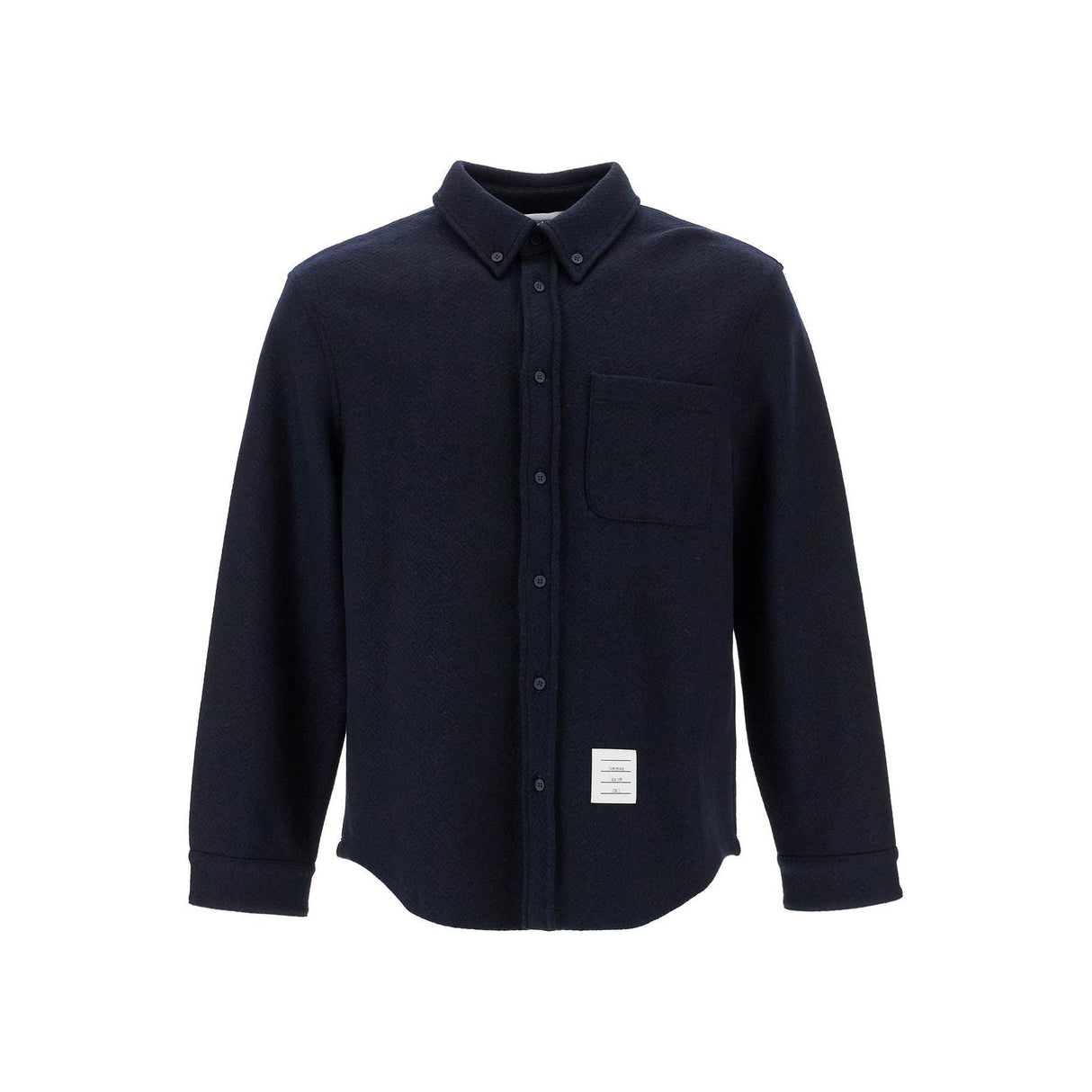 THOM BROWNE-Herringbone Wool Blend Overshirt -JOHN JULIA.