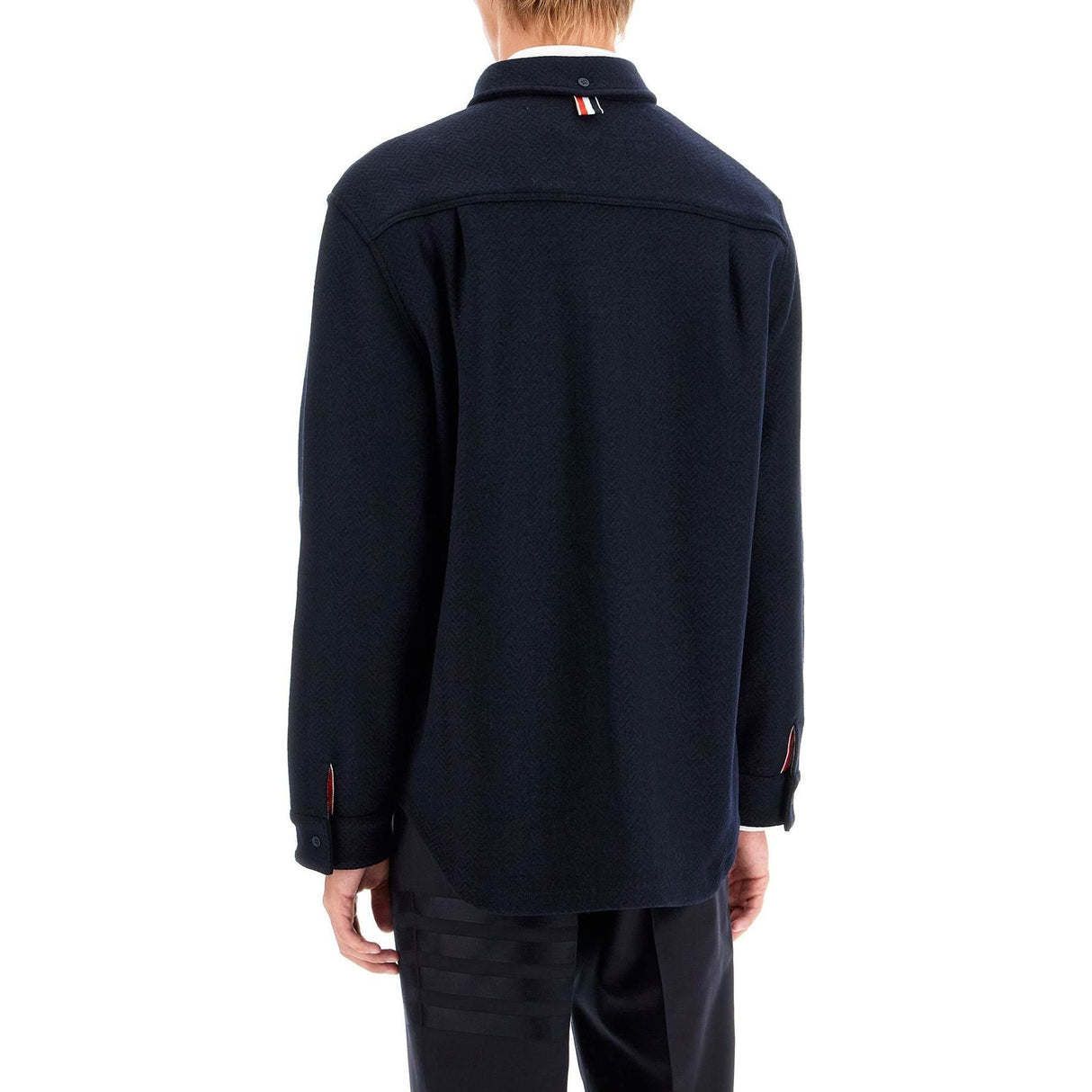 THOM BROWNE-Herringbone Wool Blend Overshirt -JOHN JULIA.