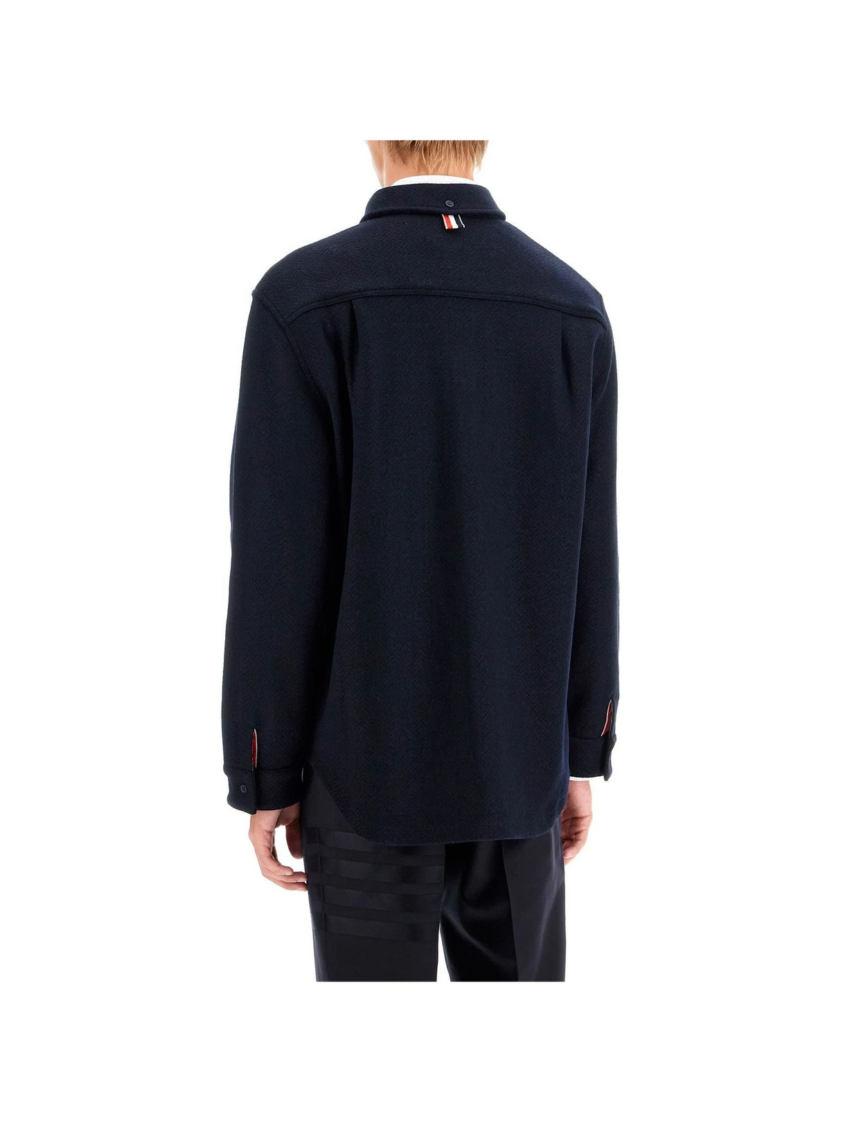 THOM BROWNE-Herringbone Wool Blend Overshirt -JOHN JULIA.