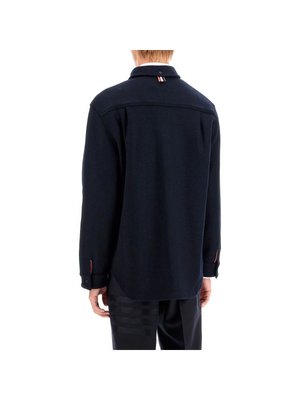 THOM BROWNE-Herringbone Wool Blend Overshirt -JOHN JULIA.